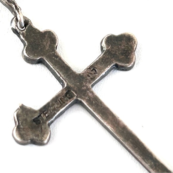 Sterling Silver Budded Cross With Marcasites and 16” Chain Necklace - Picture 5 of 12
